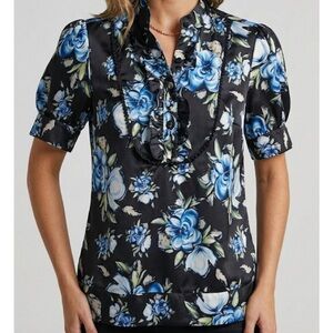 FRED DAVID Floral Shirt Sleeve Blouse, Women’s M, Multicolor